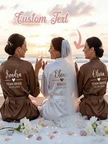 Custom Satin Bridal Robe, Short Sleeve Design, Custom Bridesmaid Bridal Robe, Personalized Satin Robe, Custom Bridal Robe, Bridesmaid Preparation Robe, Wedding Party Robe, Lace Trim Robe, Custom Name Robe, Bridal Robe Gift (Short Sleeve Style/Size: XL) - Multicolor - View 2