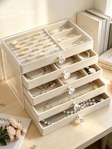 1 pieza Caja de joyería de acrílico transparente de 5 niveles, organizador de almacenamiento de joyería de gran capacidad, estuche de exhibición de joyería con estilo de cajón, adecuado para aretes, anillos, pulseras, collares, ideal para la organización y el almacenamiento de joyas en el hogar - joyero - Ver 5