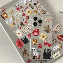 1 Sheet Y2K Vintage Embossed Stickers, Red Distressed Aesthetic Journal Stickers, DIY Decorative Decals For Phone & Tablet Camera Lens - 1 Pc - View 3