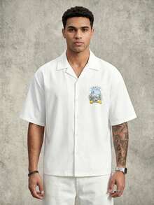 Men's Summer Fashion Amalfi Casual Vacation Lemon Pattern Short Sleeve Shirt, Casual Daily Wear - White - View 2