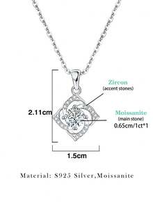 1pc Luxury Fashion 925 Silver 1ct 6.5mm Moissanite Necklace, Suitable For Commute, Party, Vacation, Birthday, Valentine's Day, Mother's Day, Wedding, Anniversary, Christmas, Jewelry Gift For Women - Silver - View 3