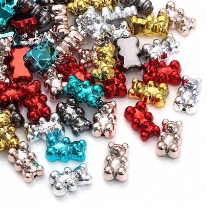20Pcs Festive Metallic Acrylic Bear Beads, Suitable For Home Decor, DIY Jewelry Making And Other Creative Handicrafts