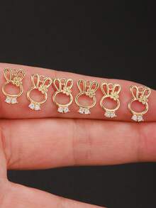 6/10pcs Animal Bear & Rabbit Micro-Inlaid Zirconia Pendant, Handmade DIY Earrings, Bracelets, Anklets Best Gift - Gold 5 - View 4
