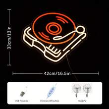 Vintage record player neon for wall decoration, music recording neon dimmable vintage recording LED sign for music studios, concerts, clubs - Rot + Warmweiß 42*33 - Übersicht 3