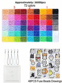 2.6mm Perler Beads Creative Handmade Kit, Includes 48 Animal Perler Bead Patterns, Perler Bead Board And Keychains, Boxed Design, Can Make Puzzle Keychains, DIY Pendants, Suitable For Enthusiasts, Can Make Multiple Patterns, Suitable As Birthday, Graduation, Valentine's Day And Party Gifts, Also Can Be Used As Handmade Gifts For Family, Friends And Classmates. - Multicolor - View 8