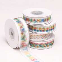Birthday Ribbon Tulle Tape Round Polka Dot Rainbow Happy Birthday Children Cake Packaging Gift Box Ribbon (Length: 25 Yards, Width: 1.5 Cm) - Ribbon - View 1