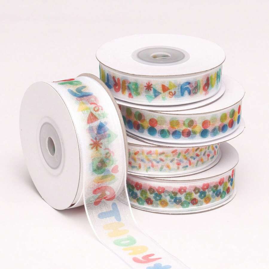 Birthday Ribbon Tulle Tape Round Polka Dot Rainbow Happy Birthday Children Cake Packaging Gift Box Ribbon (Length: 25 Yards, Width: 1.5 Cm) - Ribbon - View 1