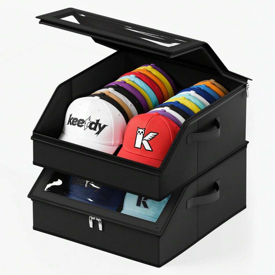 OrdoVault 2 Buah Kotak Penyimpanan Topi Baseball, Muat 48 Topi, Kotak Topi, Pengatur Penyimpanan, Dapat Dilipat, Jendela PVC, Pegangan Ganda, Penutup Resleting, Anti Debu, Cocok Untuk Rumah, Lemari, Toko, Pengorganisasian Asrama, Pengatur, Hadiah - View 1