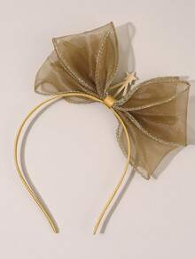 1pc Crown Birthday Bow Headband Champagne Mesh Hair Band Suitable For Birthday Parties And Special Occasions As A Gift For Girls - Champagne - View 4