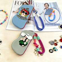 Fashionable Cartoon Girl Pattern Silicone Pouch, Waterproof Shockproof Dustproof Glasses Case, Portable Small Item Storage Bag, Comes With Glasses Cleaning Cloth, Ideal Storage Accessory - Multicolor - View 20