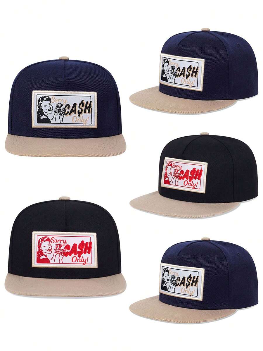 1pc Men's Fashion Flat Edge Hat CASH Women's Labeling Embroidered Hip Hop Hat Outdoor Adjustable Sunscreen Baseball Hat Daily Commuter Decorative Hat - CASH - 查看 1