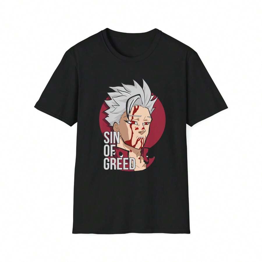 Unisex Pure Cotton T-Shirt Sin Of Greed Anime Character T-Shirt| Manga Villain Face Graphic Tee - Black - View 1