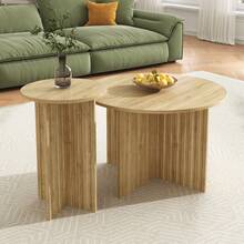 Coffee Table Natural Made Of Wood For Living Room - 自然的 - 查看 3