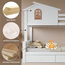 Bed Frame With Windows And Ladder – Kids And Adults Bed - White - View 7