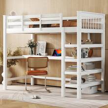 Bed Frame Kids 90x200 With Desk And Shelves, Grey - 白色 - 查看 1