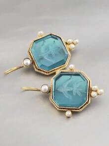 1 Pair Elegant Pearl Earrings For Women, Wedding, Engagement, Party Jewelry, Valentine's Day Gift - Peacock Blue - View 1