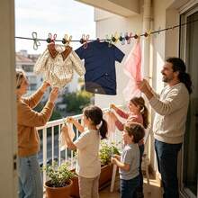 Ins Style Portable Retractable Clothesline, Travel Camping RV Balcony Multi-Function Non-Slip Drying Rope, Comes With Colorful Anti-Fall Fixed Clothespins, Adjustable Rope Length Elastic And Secure Without Slipping, Compact Storage With Drawstring Bag Not Taking Up Luggage Space, Suitable For Business Trips Hotel, Beach Vacation, Outdoor Picnic, Home Balcony Drying Underwear Socks Towels, Portable Drying And Storage Rope - Multicolor - View 6