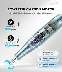 Professional Nail Drill Kit, 30000RPM Cordless Electric Nail File With LCD Display, Rechargeable 4000mAh Battery Nail Efile For Acrylic & Gel Nails, Manicure Pedicure, Salon & Home Use - 海洋藍 - 查看 4
