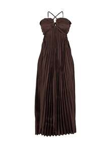 Women's Sleeveless Halter Neck Backless Front Ruched Long Cocktail Dress, Suitable For Wedding Party, Autumn Style - Coffee Brown - View 3