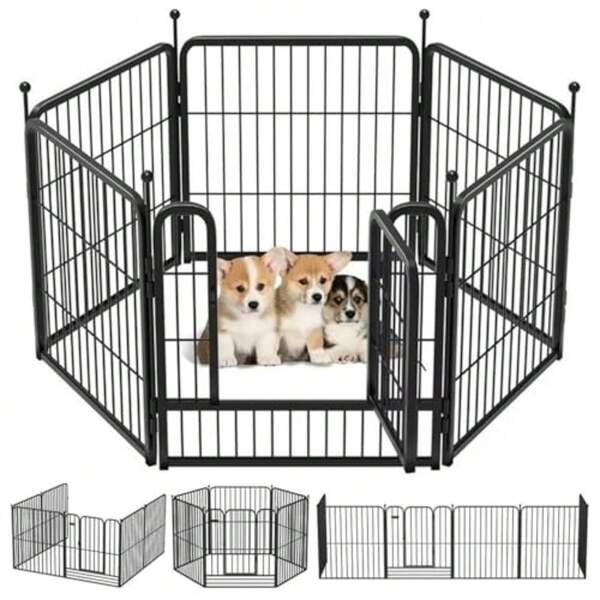 Valla para Perros Plegable de 6 Paneles con Puerta, Corral Portátil para Mascotas Medianas y Pequeñas, Jaula para Perros, Conejos o Mascotas, Ideal para Interiores 60x60cm por Panel (Negro)