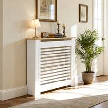 UNHO Modern White Radiator Cover MDF Cabinet Heater Enclosure With Wood Top 35.6" H - White - View 3