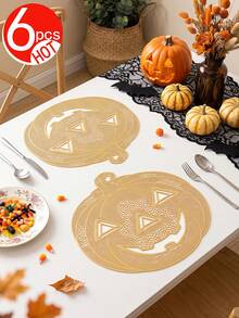 2-6pcs Gold Pumpkin Placemats, PVC Material Halloween Pumpkin Table Mats, Washable, Easy To Clean, Wipeable, Non-Slip, Heat Resistant, For Room Decor, Home Dining Table Decor, Home Decoration, Suitable For Holidays, Parties, Birthdays, Weddings And Dinner Parties - Multicolor - View 13