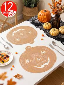2-6pcs Gold Pumpkin Placemats, PVC Material Halloween Pumpkin Table Mats, Washable, Easy To Clean, Wipeable, Non-Slip, Heat Resistant, For Room Decor, Home Dining Table Decor, Home Decoration, Suitable For Holidays, Parties, Birthdays, Weddings And Dinner Parties - Multicolor - View 9