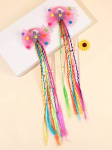 2PCS Mesh Bow Elastic Ties Colorful Ponytail Hair Scrunchies, Sweet Hair Ties, Braided Hair Bands Dreadlocks1 Beads Random Color, Girls Gift Kids - Multicolor - View 5