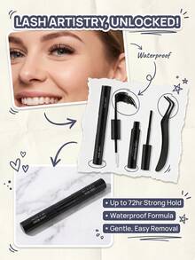 1 Conjunto Kit de 3 Peças de Cola e Ferramentas para Cílios Postiços em Tufos, Inclui 1 Peça de Cola para Cílios de Dupla Ponta (5ml) + Selante para Cílios (5ml), 1 Peça de Removedor de Cílios (5ml) e 1 Peça de Aplicador de Pinça para Cílios, Adequado para Extensão de Cílios Postiços em Tufos DIY - Multicolorido - Visão 4