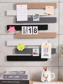 5pcs 33cm Long Felt Strips With Push Pins, No Drilling Required, Self-Adhesive Bulletin Board Strips, Suitable For Wall Felt Cork Board, Sticky Notes, Home Decor, Study Memo, Birthday Gift - A - View 2