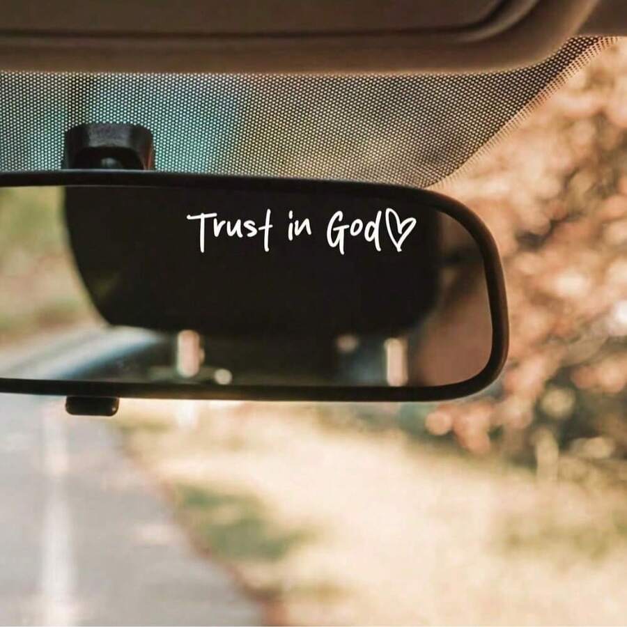 Bible Verse Christian Mirror Sticker - Trust In God, Faith, Hope, Love, Self-Adhesive Shiny Look, Teacher Gift, "Trust In God" Pattern With Heart - A - View 1