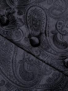 Officeau Men's Black Paisley Pattern Vest & Tie Set, Wedding Tuxedo Waistcoat Jacket, Formal Casual Groom Style - Black - View 4