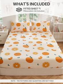 1pc Fruit Print Bed Sheet, Mattress Protector, Mattress Cover, Summer, Comfortable Breathable Wrinkle-Resistant, Machine Washable, Single/Double/Queen/King Size, Dorm Bedding, All Season & Summer, Pillow And Pillowcase Not Included, Room Decor, Back To School - Multicolor - View 2