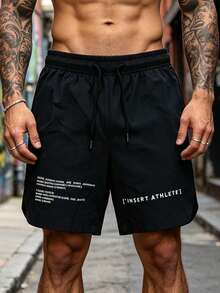 Men's Summer Thin Letter Print Casual Fashion Sports Quick-Dry Shorts - Black - View 2