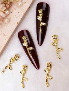 6-Grid 36pcs Luxury Metal Tulip & Rose Nail Art Charms, DIY Press-On Nail Accessories, Korean & Japanese Fashion Versatile Metal 3D Nail Decor, Y2K Vintage Floral Nail Art Charms - Gold - View 4