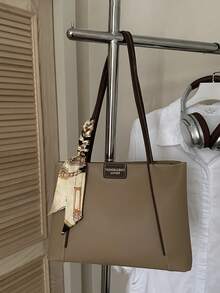 Vintage weiche Seidenschal Dekoration Tragetasche, Premium minimalistische große Kapazität Pendler Schultertasche, Nischen vielseitige strukturierte Achseltasche Damen Handtasche - Helles Khaki - Übersicht 9