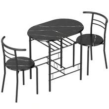 Juego de Comedor de 3 Piezas, Mesa de Cocina y Sillas para 2 Personas con Estante, Sala de Estar, Aspecto Mármol Negro - 1 - Ver 1
