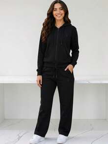 CONJUNTO CASUAL JUVENIL, COMODO,USO DIARIO,DEPORTIVO, PANTALON TIPO JOGGER, CON SUDADERA BORDADA CON CAPUCHA (TEMPORADA OTOÑO INVIERNO) FASHION - Negro - Ver 2
