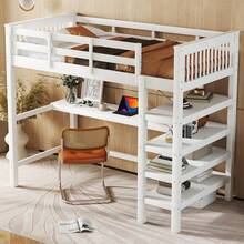 Bed Frame Kids 90x200 With Desk And Shelves, Grey - 白色 - 查看 3