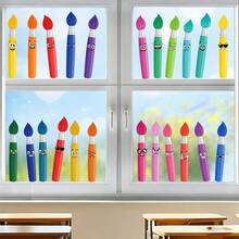 Dopamine Rainbow Cartoon Funny Smiling Face Crayon Drawing Window Sticker, Double-Sided PVC Static Adhesion Glass Decal, Suitable For Back To School Season Classroom, Kindergarten, Bedroom, Study Room And Home Decor - Multicolor - View 2