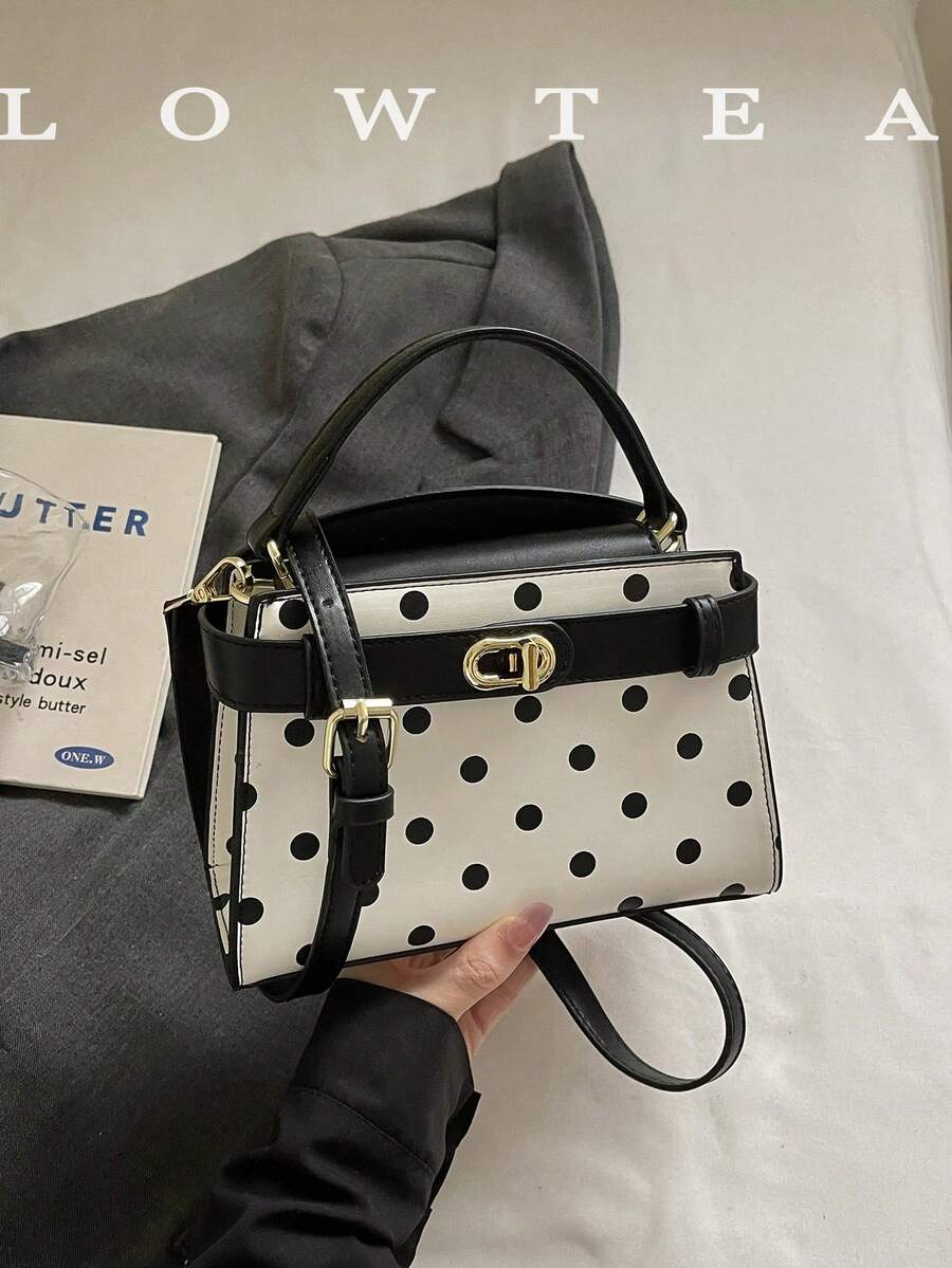 low tea 1pc Polka Dot Square Handbag With Adjustable Shoulder Strap, Suitable For Commuting, Shopping And More