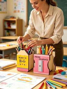 Personalized Wooden Pencil Holder Customized Name Pen Pot, Suitable For Classroom Or Office Desk Storage, Student Style Wooden Name Pen Pot, Suitable For Student Desk Storage, Back To School Season, Best Gift For Teachers, Friends And Family - Multicolor - View 3
