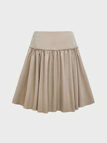 QUNGIGU Rok Midi Wanita Model Lilitan dengan Hem Berkerut, Pakaian Musim Panas untuk Liburan Pantai, Kencan, dan Jalan-jalan. - Khaki - View 7