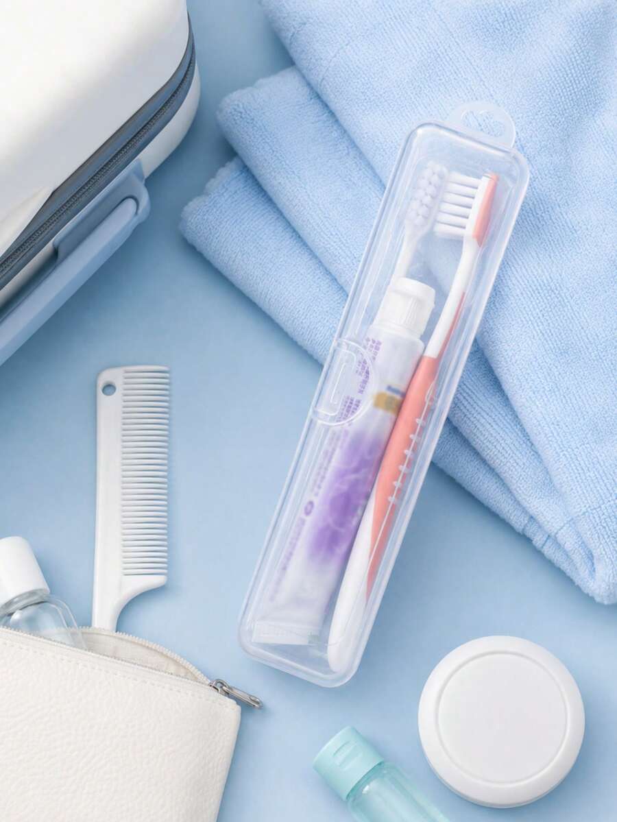 1/2/5件通用透明塑料便攜式牙刷架,防塵旅行牙刷收納盒,適用於出差、露營、住宿和日常旅行口腔護理收納容器(不含牙刷) - 無色 - 查看 1