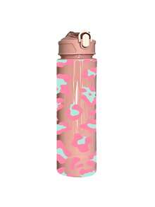 1pc/5pcs 750ml Soft Pink Leopard Print Sports Water Bottle, Flip Lid Design, Reusable Lightweight Leak-Proof Portable Travel Drinking Cup, Suitable For Daily Use And Outdoor Sports - Multi-color - Blue Leopard Print - View 10
