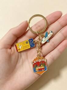 [1 pieza] Llavero de aventura de camping y viaje al aire libre, colgante de billete de avión para equipaje y bolso, colgante de mochila estilo vacaciones, llavero colgante de camping en montaña y RV, colgante de metal de billete de aventura de avión, accesorio de bolso para entusiastas de viajes al aire libre, anillo de llaves dorado de viaje, soporte de llaves portátil anti-pérdida, decoración de bolso de viaje, regalo de recuerdo de viaje para entusiastas de camping - Multicolor - Ver 5