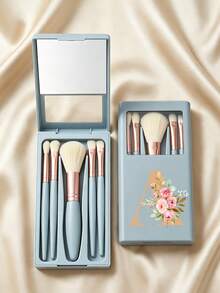 Portable Makeup Brush Set With Mirror And Soft Bristles, Floral Letter A-Y Pattern, Boxed Makeup Brush Set, Multi-Function Makeup Brush Set With Mirror And Makeup Box, Mini Multi-Function Makeup Brush, Foundation Brush, Eyeshadow Brush, Beginner Makeup Tools, Mixed Brush Makeup Storage Rack, Makeup Brush Set, Convenient To Carry Girls Gift, Ideal Makeup Tool Set, Portable Travel Supplies, Travel Essentials - Multicolor - View 3