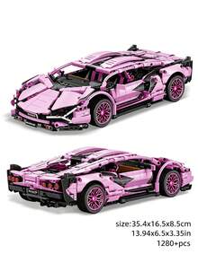1pc Supercar, Pink, Green, Black, White-Purple, Purple To Choose From, High-Tech Supercar, 1200+Pcs Building Blocks, 1:14 Scale Car, Assembled Length Approximately 14 Inches, ABS Material, Adult Gift Car Building Block Model, Adult Building Block Collection Toy - Multicolor - View 10