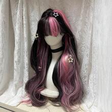 Women's Black Pink Highlight Double Ponytail Wig, Flat Bangs Long Wavy Artificial Fiber Full Hair Wig For Y2K Gothic Daily Cosplay Outfit - Only Wigs - View 6