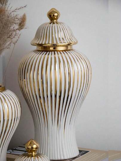 1pc European Luxury Ceramic Multi-Purpose Vase, Suitable For Home Living Room, Entryway, Showroom And Hotel Tabletop Decor; Can Be Used As An Art Vase Or For Flower Arrangement, Suitable For Minimalist Living Room, Exhibition Hall Decoration, Home Furnishing, Tabletop Ornament And Valentine's Day Gift.